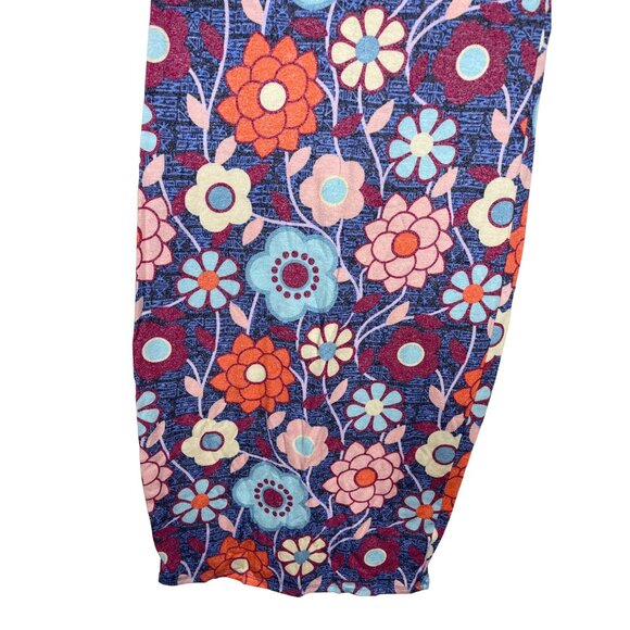 LuLaRoe XXS Blue Floral Stretch Midi Dress Short Sleeve Casual - Picture 4 of 8